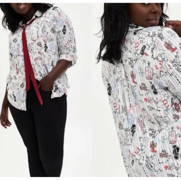 Torrid Disney cruella doodle button down necktie blouse plus size XX2 long sleev - Picture 15 of 16